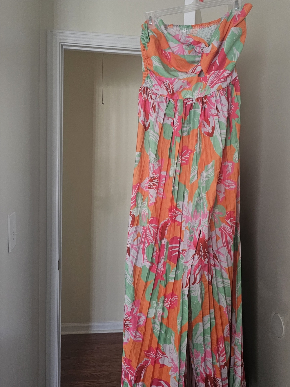 Fashion Nova Strapless Wide-Leg Jumpsuit in Pink & Orange Floral - Picture 3 of 5